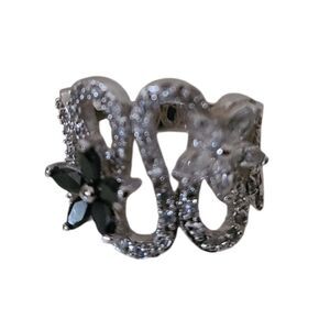 vintage 925 silver cubic zirconia & spinel floral wavy ring size 5.5